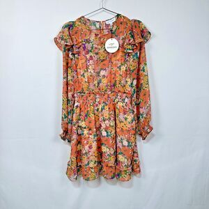 Lost + Wander Peach Floral Flowy Long Sleeve Mini Dress NEW Sz M Bohemian